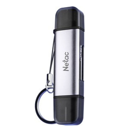 Netac WK13 USB 3.0 & Type-C Dual Interface Card Reader for SD/microSD Cards – Gray, High-Speed compact keyring reader