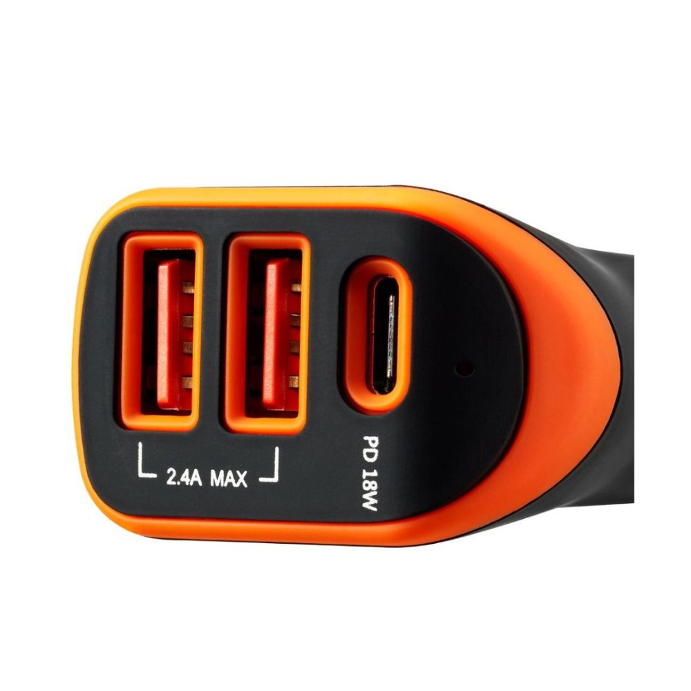 Canyon CNE-CCA08BO Car Charger – 3x USB-A Ports, 2.4A Fast Charging, Smart Protection, Orange/Black compact car plug