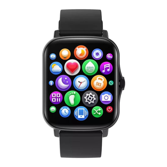 Smart Watch “Barberry” SW-79 black fitness tracker with colorful app icons showing SpO₂, heart rate and activity