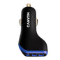 Canyon C-08 Car Charger – 3x USB-A Ports, 2.4A Fast Charging, Smart Safety System, black with blue trim