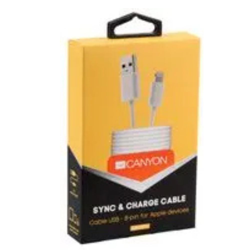 Canyon Lightning Cable CFI-1 – 1m, White, 5W Charging – Sync & Charge for iPhone, iPad, iPod