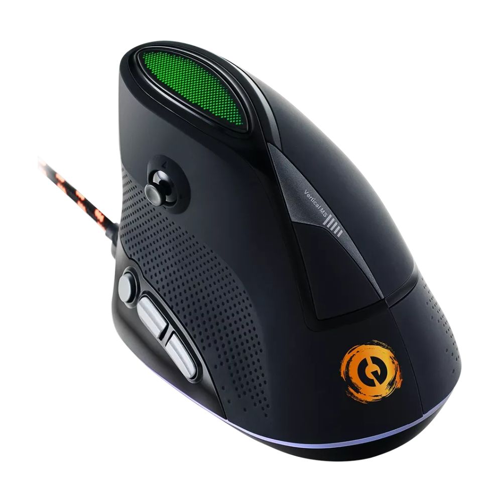 CANYON Emistat GM-14 Vertical Wired Ergonomic Mouse, 7 Buttons, 4800 DPI – Black with braided cable and side buttons
