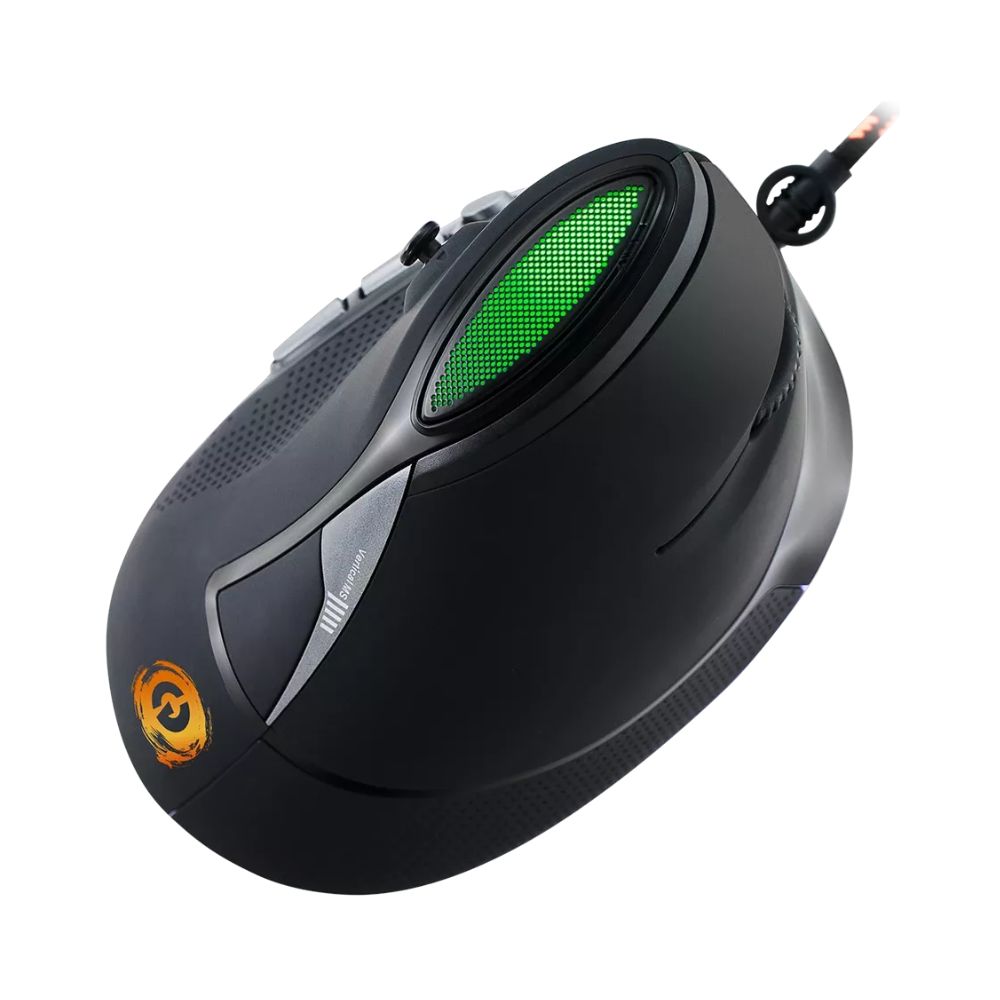 CANYON Emistat GM-14 Vertical Wired Ergonomic Mouse, 7 Buttons, 4800 DPI – Black with green LED accent & rubber grip