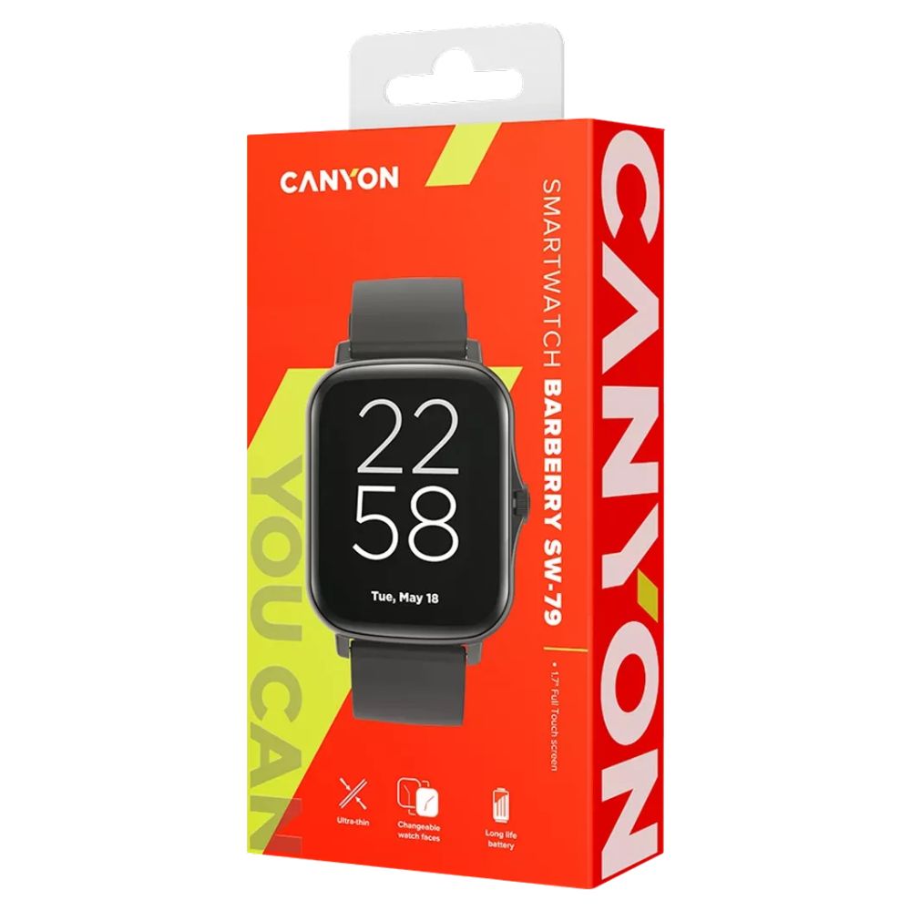 Smart Watch "Barberry" SW-79 — black rectangular touchscreen fitness tracker with SpO₂, heart rate and smart alerts