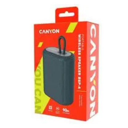 Canyon CNE-CBTSP4DG True Wireless Stereo Portable Bluetooth Speaker – Graphite, Deep Bass Sound retail box with graphite speaker visible