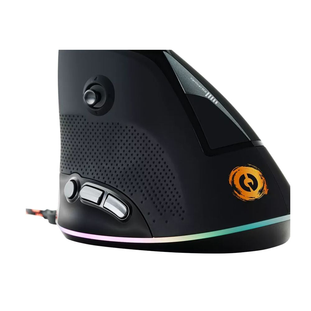 CANYON Emistat GM-14 Vertical Wired Ergonomic Mouse, 7 Buttons, 4800 DPI – Black with side buttons and RGB base