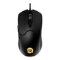 CANYON Accepter GM-211 Wired RGB Optical Mouse, 6 Buttons, 6400 DPI, Ergonomic – Black, top view with lit CANYON logo