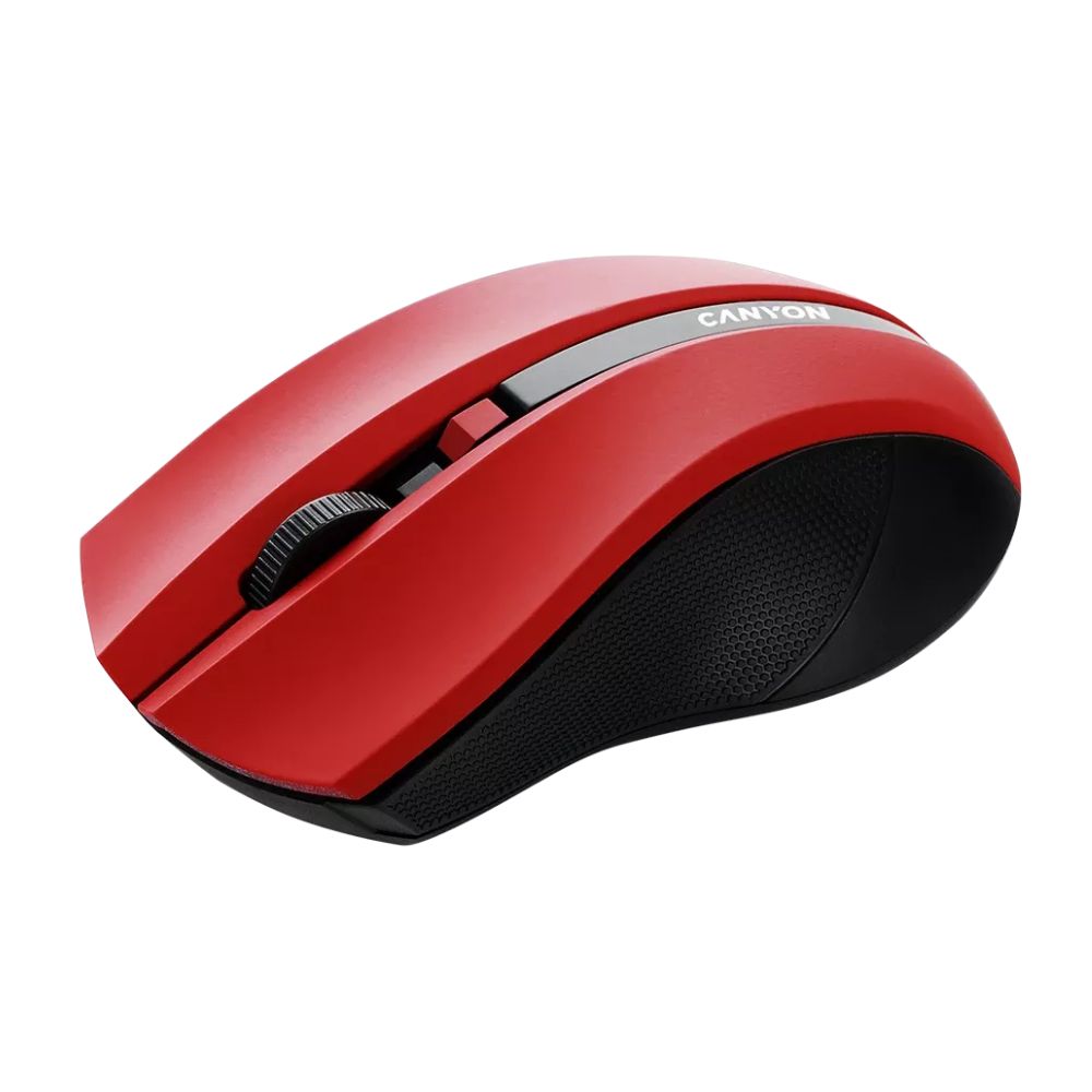 CANYON MW-5 Wireless Mouse – Ergonomic 2.4GHz Optical Mouse with USB Nano Receiver – Red, low-profile red ergonomic design