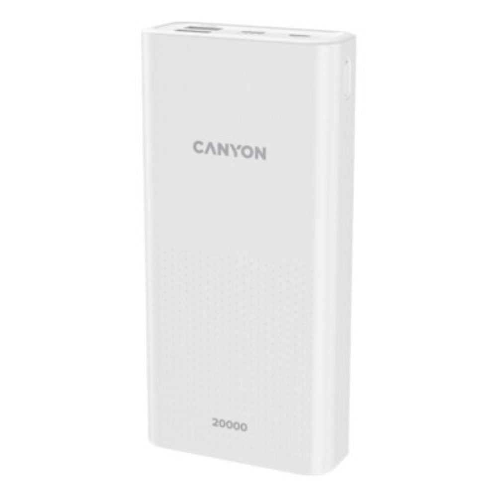 CANYON PB-2001 20000mAh Power Bank – Dual USB Output Portable Charger with LED Indicator – White, compact travel charger