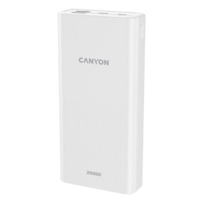 CANYON PB-2001 20000mAh Power Bank – Dual USB Output Portable Charger with LED Indicator – White, compact travel charger
