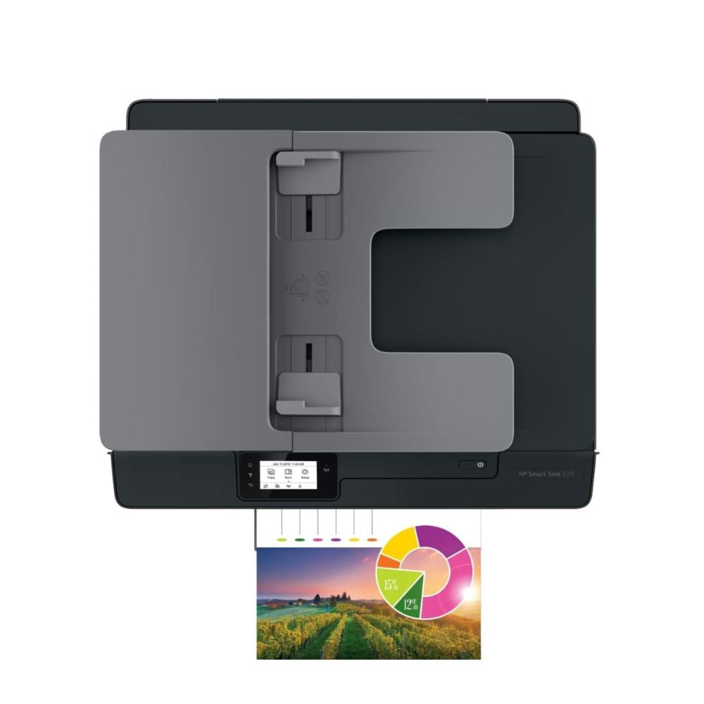 HP Smart Tank 615 Wireless All-in-One Printer with ADF, Print/Scan/Copy/Fax, High Yield showing ADF and color printout
