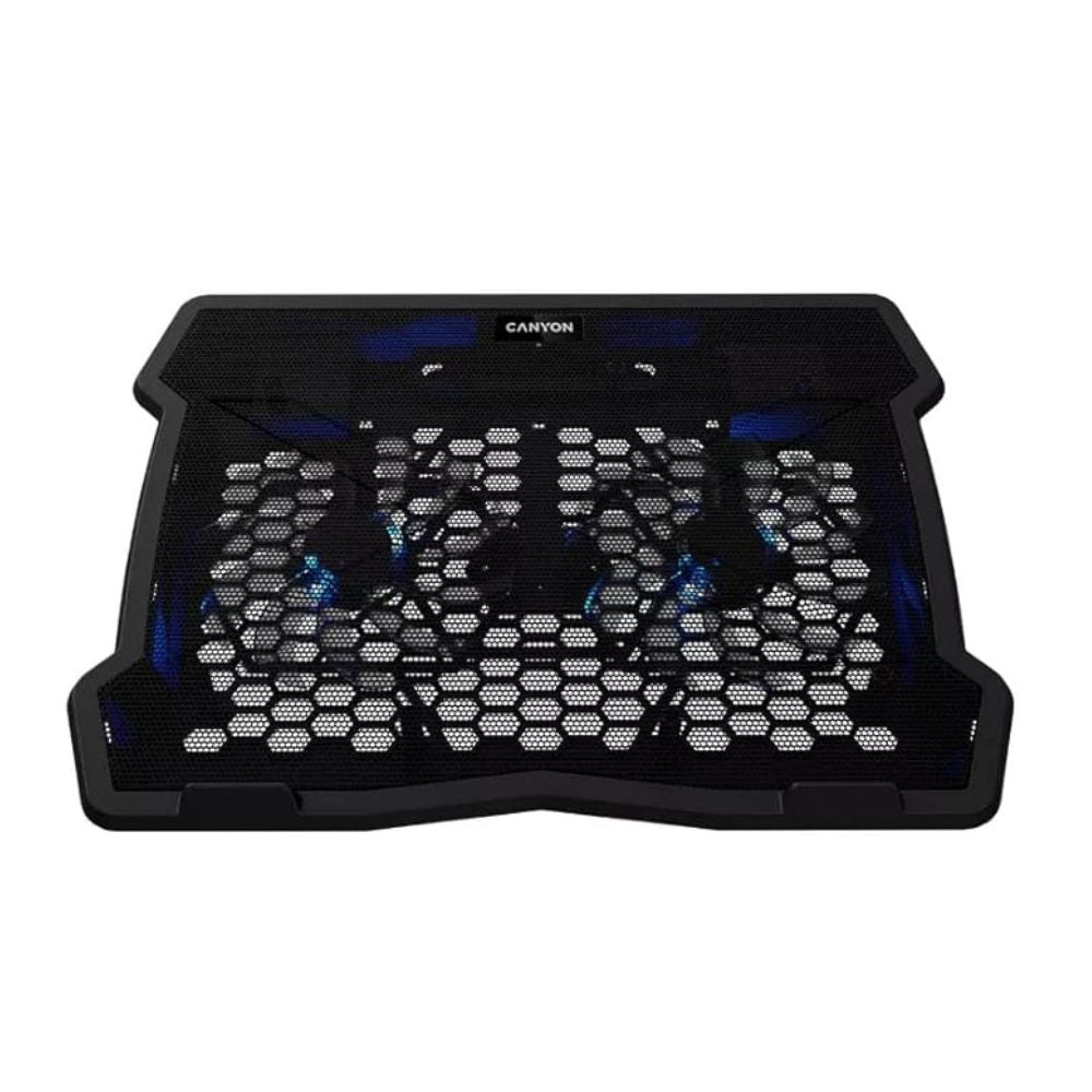 Canyon NS-03 Laptop Cooling Stand – Silent USB Fan Cooler for Laptops up to 15.6" – CNE-HNS03 black mesh pad, blue LEDs