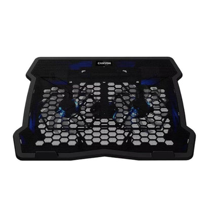 Canyon NS-03 Laptop Cooling Stand – Silent USB Fan Cooler for Laptops up to 15.6" – CNE-HNS03 black mesh pad, blue LEDs