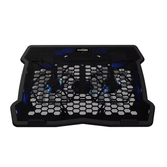 Canyon NS-03 Laptop Cooling Stand – Silent USB Fan Cooler for Laptops up to 15.6" – CNE-HNS03 black mesh pad, blue LEDs