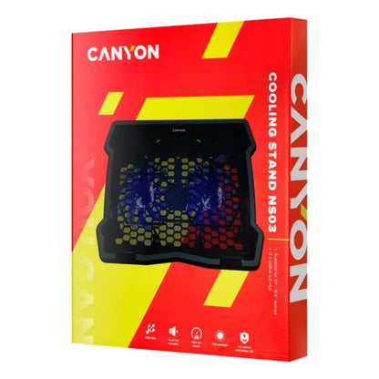 Canyon NS-03 Laptop Cooling Stand – Silent USB Fan Cooler for Laptops up to 15.6" – CNE-HNS03 boxed with LED fans