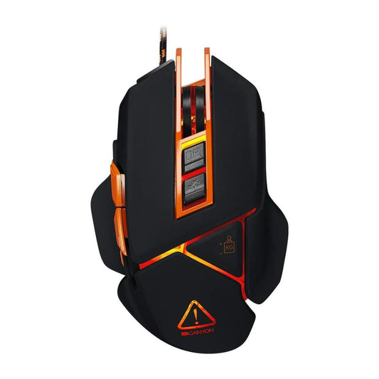 Canyon Gaming Mouse CND-SGM6N – 6400 DPI Sharp Sunplus Sensor, 9 Programmable Buttons, Adjustable Weight black-orange