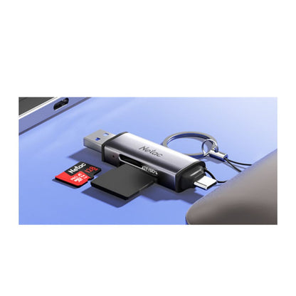 Netac WK13 USB 3.0 & Type-C Dual Interface Card Reader for SD/microSD Cards – Gray, High-Speed SD & microSD beside