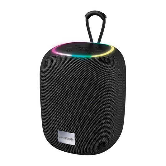 Canyon BSP-8 Bluetooth Speaker Black (CNE-CBTSP8B) – 10W Portable Wireless Speaker with Battery, black fabric body with RGB light ring