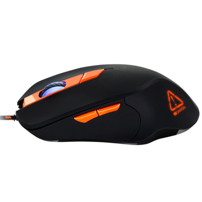 Canyon CND-SGM03RGB 6D Wired RGB Gaming Mouse - Ergonomic Design, 6400 DPI, Black with orange accents and RGB lighting