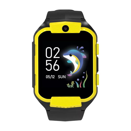CANYON Cindy KW-41 4G Kids Smart Watch – GPS, Camera, Music, SOS, Video Call – Yellow/Black front dolphin face