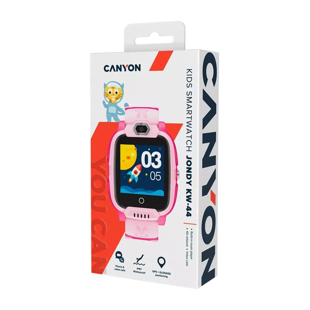 CANYON KW-44 Jondy 4G Kids Smartwatch – GPS Tracker, Camera, Music, SOS, Video Calls – Pink boxed