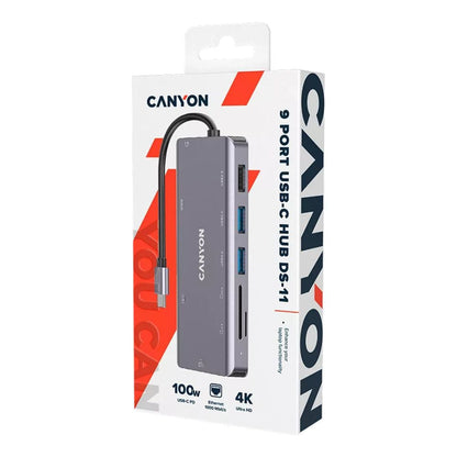 Canyon 9-Port USB-C Hub DS-11 – 4K HDMI, USB 3.0, PD, Ethernet, SD/TF, VGA, Audio – All-in-One Dock