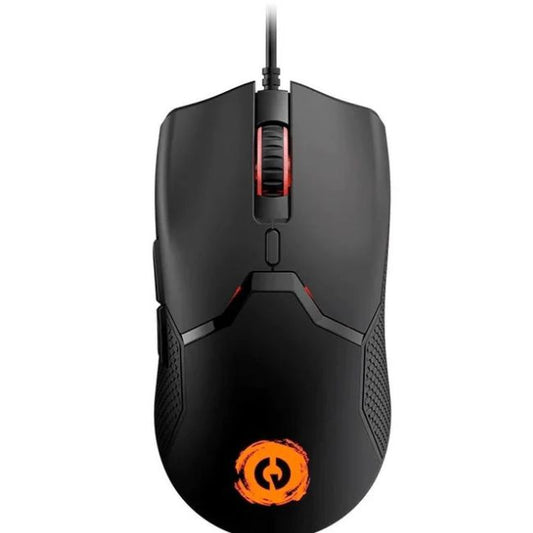 Canyon Carver GM-116 Wired Optical Mouse – Ergonomic Design, USB Connection – Black, front view with red LED logo