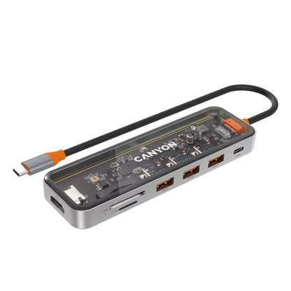Canyon 7-Port USB-C Hub DS-13 – 4K HDMI, USB 3.0, SD/TF, PD 100W, Ethernet, Slim Aluminum Dock