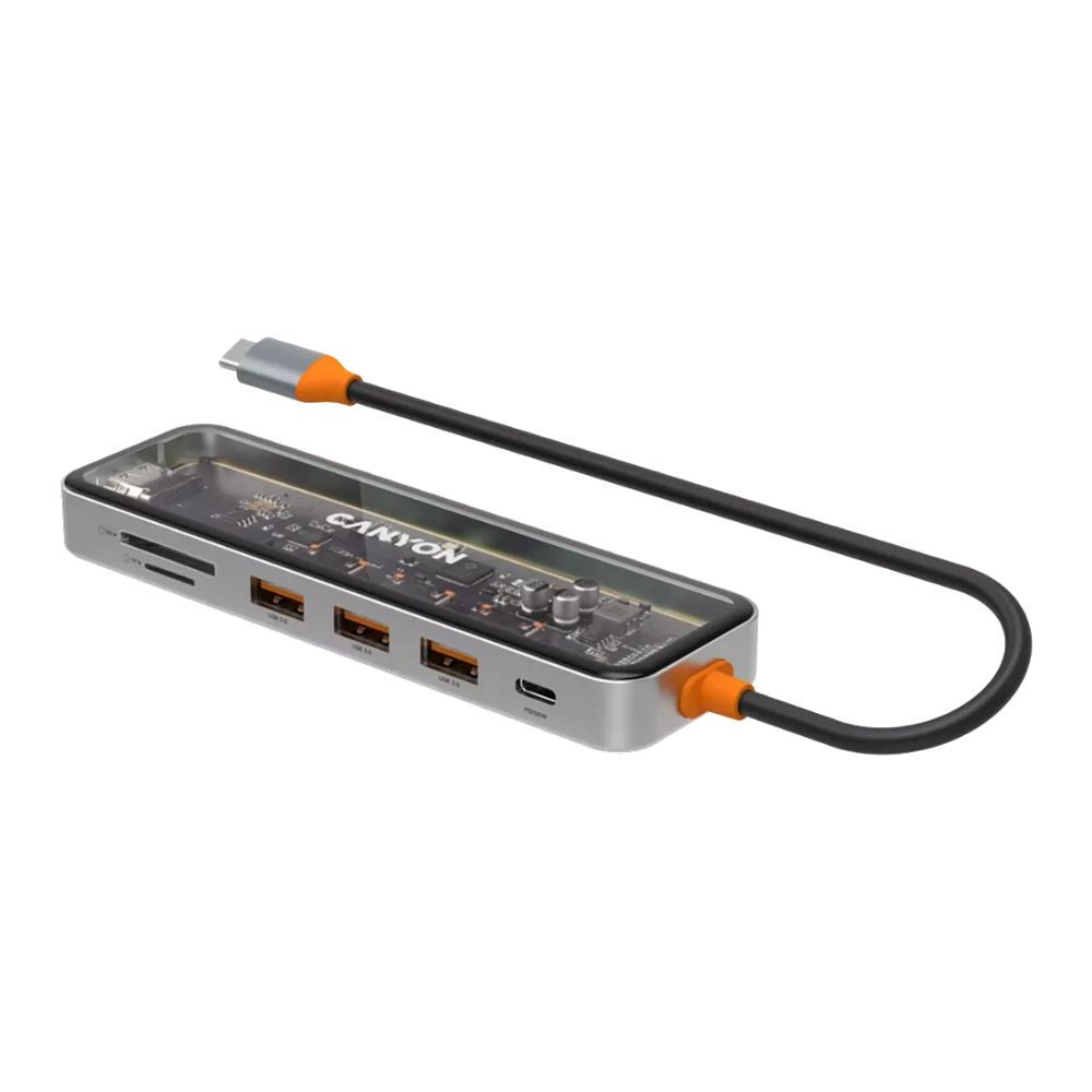 Canyon 7-Port USB-C Hub DS-13 – 4K HDMI, USB 3.0, SD/TF, PD 100W, Ethernet, Slim Aluminum Dock