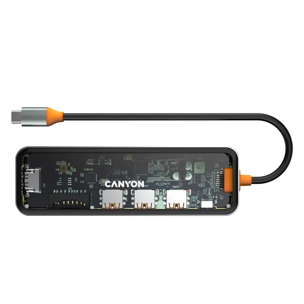 Canyon 7-Port USB-C Hub DS-13 – 4K HDMI, USB 3.0, SD/TF, PD 100W, Ethernet, Slim Aluminum Dock