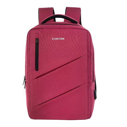 CANYON Durable 15.6" Laptop Backpack – Water-Resistant, Lightweight, 12kg Max Load – Red Polyester, padded handle and straps