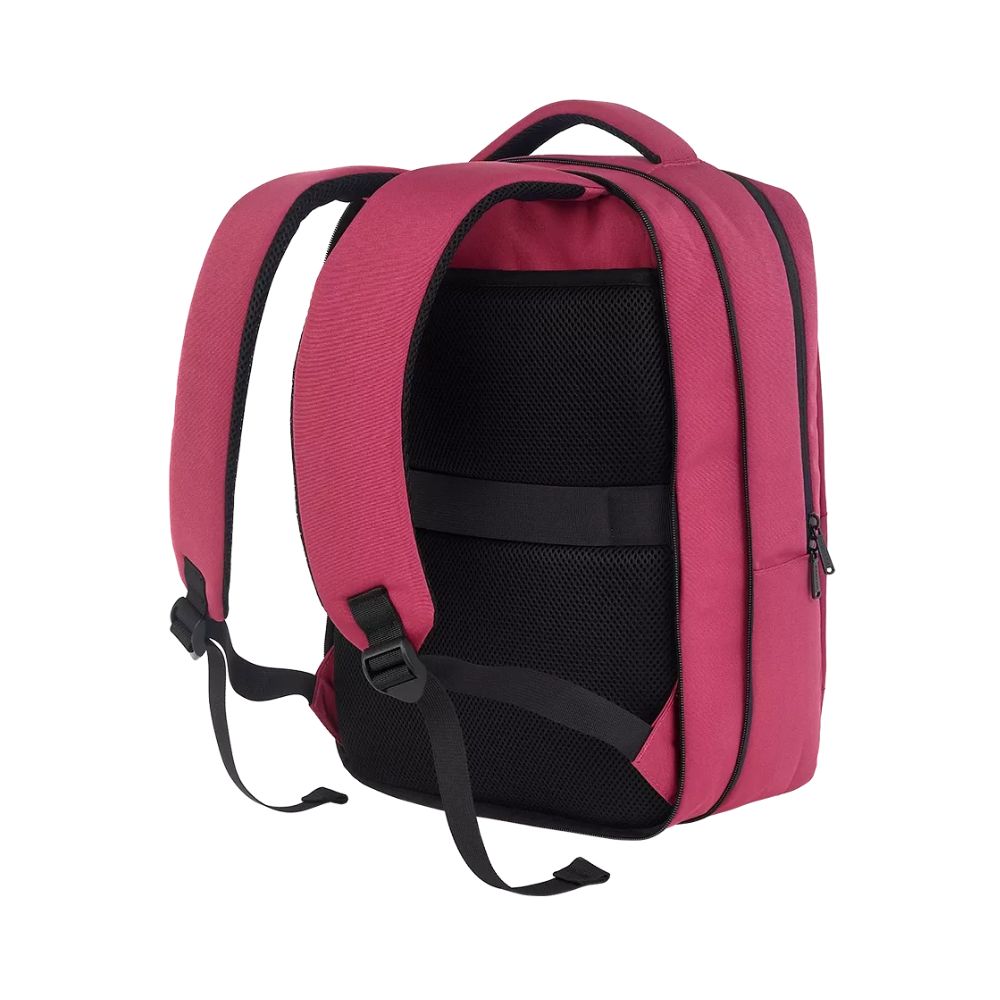 Durable 15.6" Laptop Backpack – Water-Resistant, Lightweight, 12kg Max Load – Red Polyester rear view with padded straps