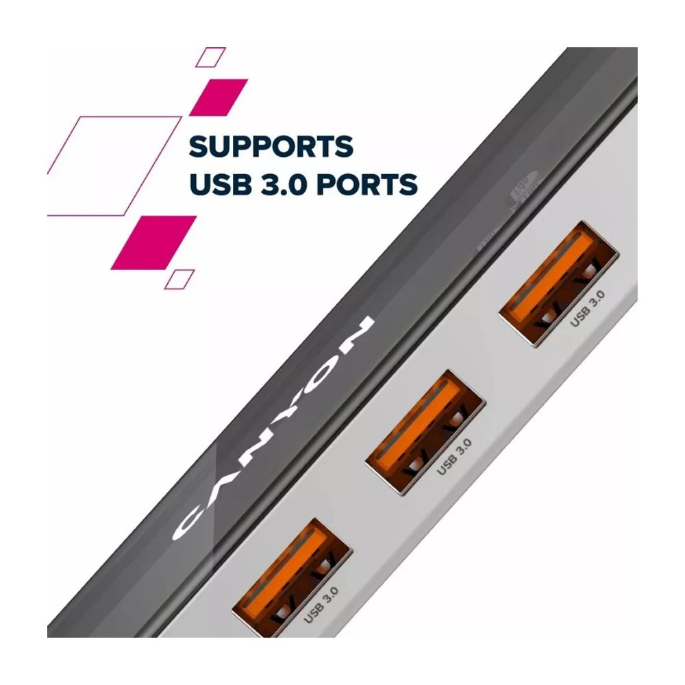 Canyon 7-Port USB-C Hub DS-13 – 4K HDMI, USB 3.0, SD/TF, PD 100W, Ethernet, Slim Aluminum Dock