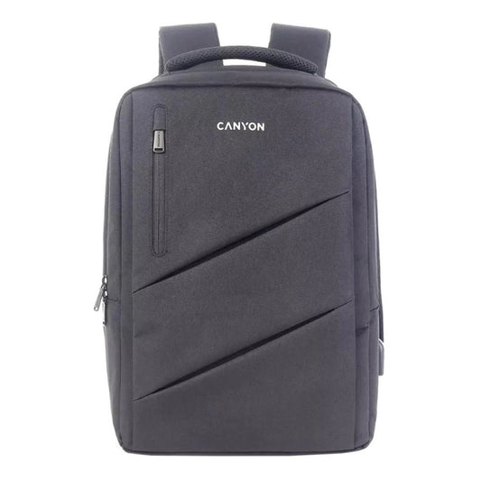Canyon BPE-5 15.6" Notebook Backpack – Lightweight, Water-Resistant, Grey – CNS-BPE5GY1 grey front laptop backpack by Canyon
