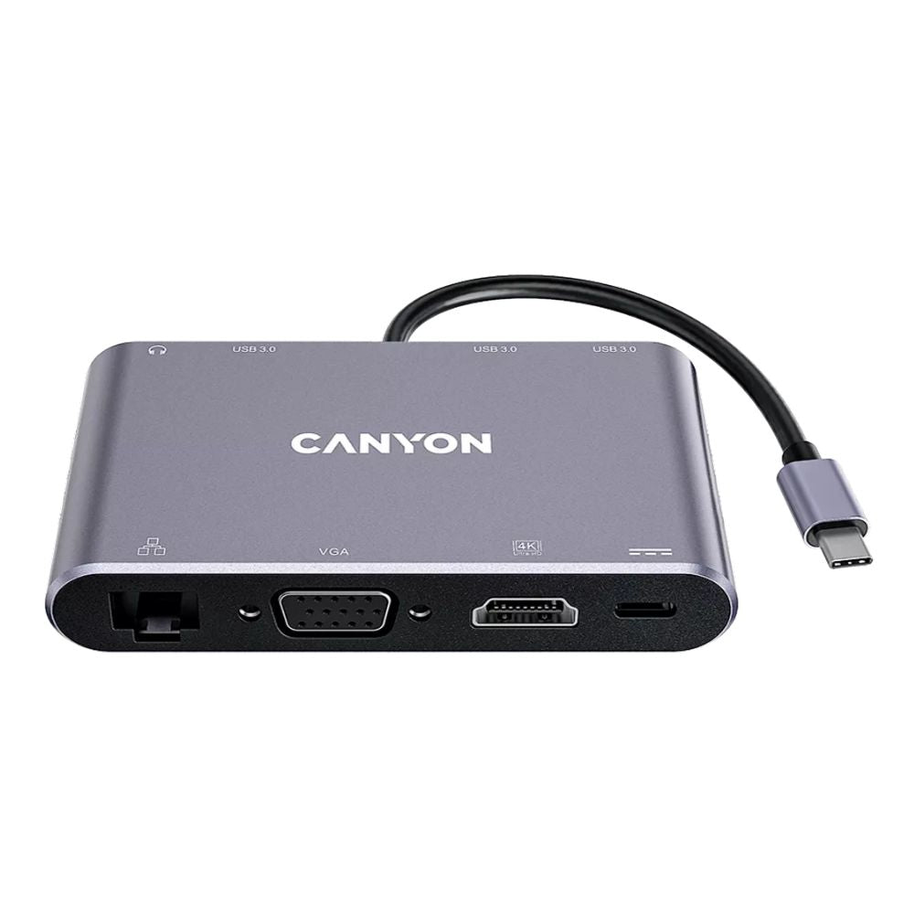 Canyon 8-Port USB-C Hub DS-14 – 4K HDMI, USB 3.0, PD 100W, Ethernet, SD/TF, Audio, Compact Docking Hub