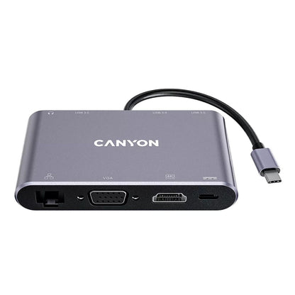 Canyon 8-Port USB-C Hub DS-14 – 4K HDMI, USB 3.0, PD 100W, Ethernet, SD/TF, Audio, Compact Docking Hub