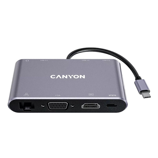 Canyon 8-Port USB-C Hub DS-14 – 4K HDMI, USB 3.0, PD 100W, Ethernet, SD/TF, Audio, Compact Docking Hub