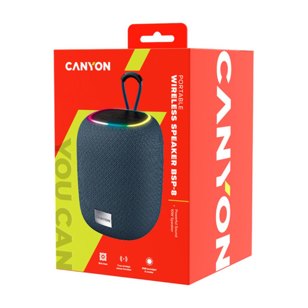 Canyon BSP-8 Bluetooth Speaker Grey – 10W Portable Wireless Speaker with Rechargeable Battery in retail box