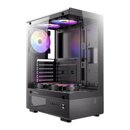 Computer case with RGB lighting on a white background