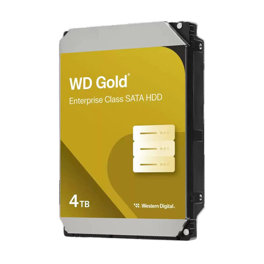WD Gold Enterprise Class SATA HDD with yellow label on a black background