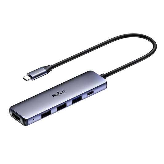 Netac WF13 5-in-1 USB-C Media Docking Station with HDMI, USB 3.0 x2, SD/microSD – Compact & Fast, sleek gray hub