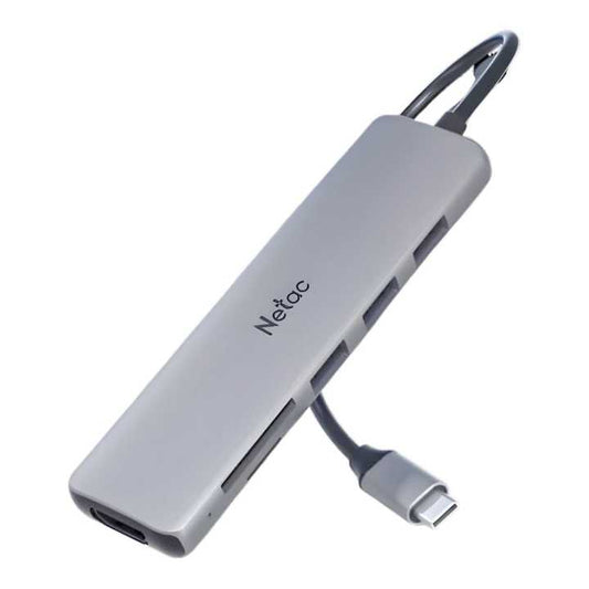 Netac WF14 Type-C Hub with USB 3.0 x3, HDMI, SD/microSD 2.0 – 5-in-1 Adapter, Gray (NT08WF14-30GR) with USB-C cable