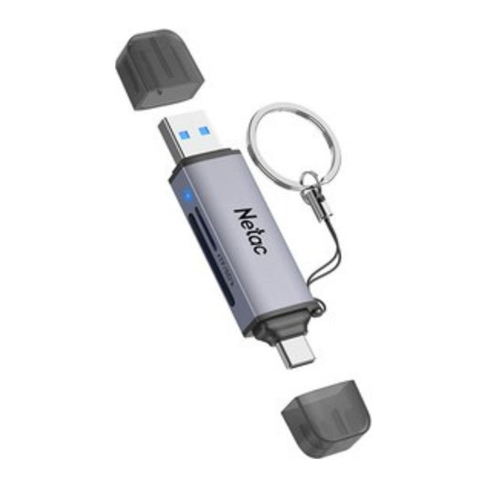 Netac WK13 USB 3.0 & Type-C Dual Interface Card Reader for SD/microSD Cards – Gray, High-Speed with keyring and caps