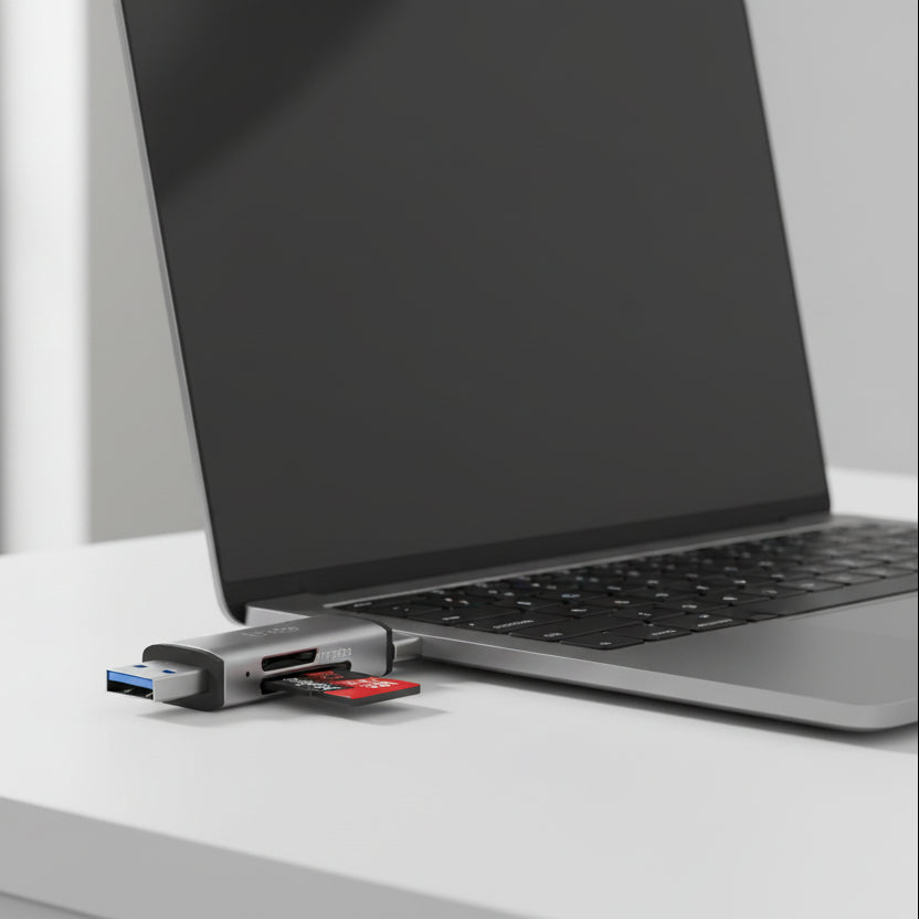 Netac WK13 USB 3.0 & Type-C Dual Interface Card Reader for SD/microSD Cards – Gray, High-Speed SD & microSD beside