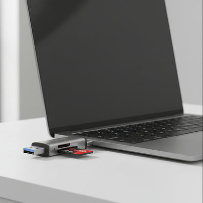Netac WK13 USB 3.0 & Type-C Dual Interface Card Reader for SD/microSD Cards – Gray, High-Speed SD & microSD beside