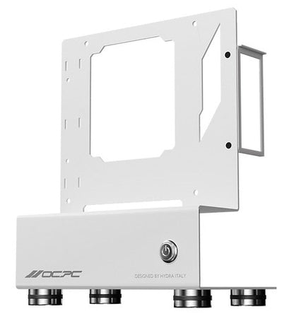 Sleek White Mini ii ITX Case (No PSU) - OC-CS-HYM2-ITX-WH with durable steel and stylish aluminum feet for enthusiasts.