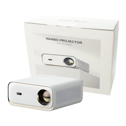 Wanbo X5 1080P 1100ANSI Android 9.0 Smart Projector - White showcases high brightness, auto-focus, and sleek design for home entertainment.