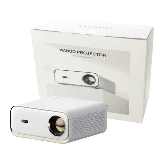 Wanbo X5 1080P 1100ANSI Android 9.0 Smart Projector - White showcases high brightness, auto-focus, and sleek design for home entertainment.
