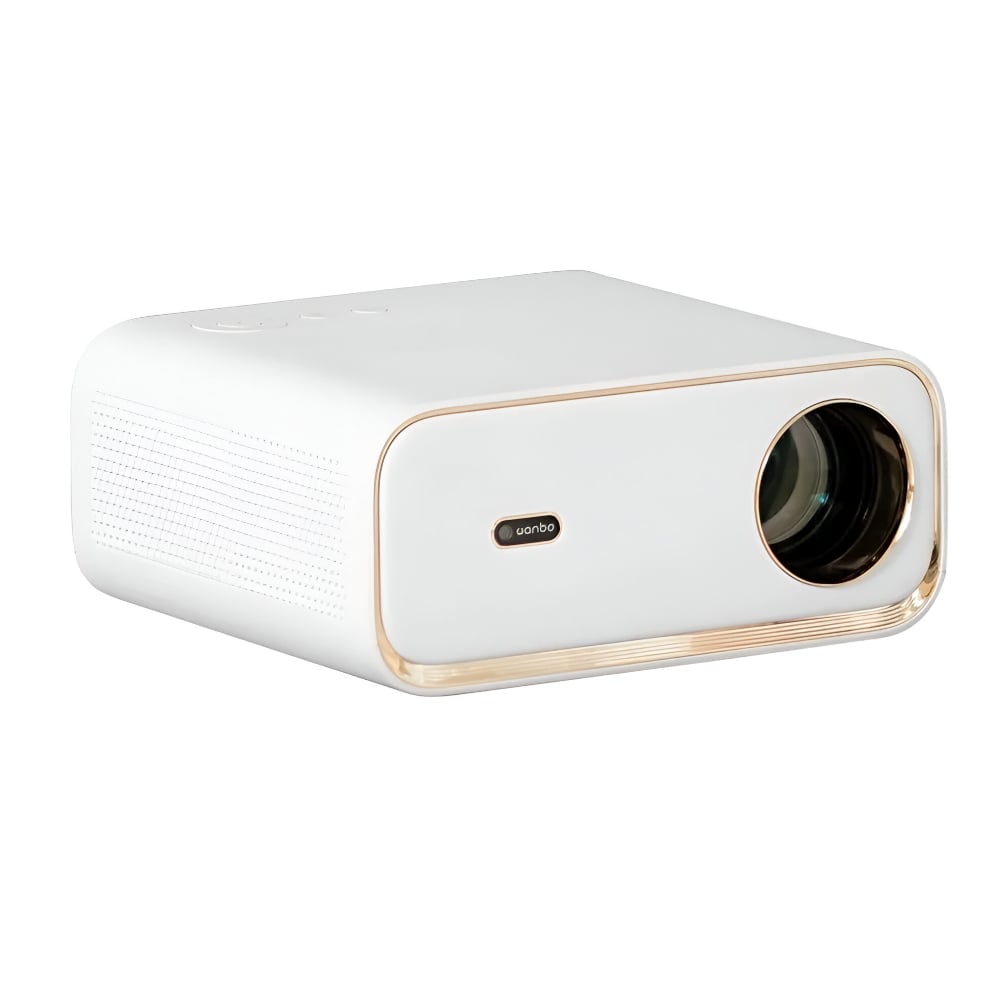 WANBO X5 1080P 1100ANSI Android 9.0 Smart Projector - White showcases sleek design, high brightness, and auto-focus for home entertainment.