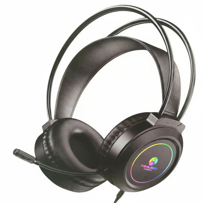 Front view of the Mikuso XP-628 USB gaming headphones on a desk.

